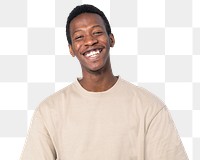 Png man mockup in beige t-shirt transparent background