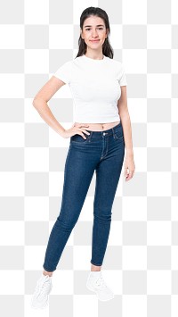 Woman pg mockup in white crop top and jeans street wear