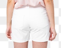 Png woman in white shorts mockup on transparent background