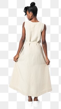 Woman png mockup in white sleeveless casual wear rear view