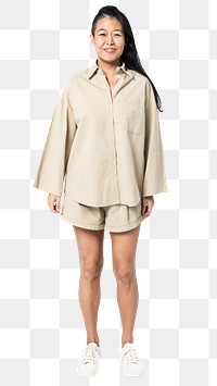 Woman png mockup in beige blouse casual wear full body