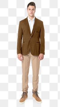 Man png mockup in brown suit formal wear fashion full body