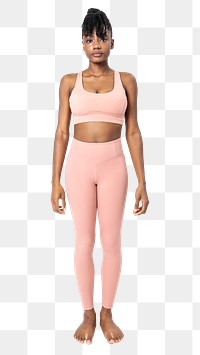 Woman png mockup in pink sports bra and leggings sportswear fashion set
