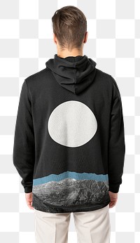 Png man wearing printed hoodie for winter apparel shoot