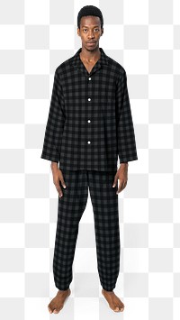 Man png mockup in gray long sleeve pajamas sleepwear apparel full body