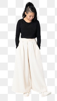 Asian woman png mockup in black palazzo pants casual fashion full body