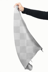 Png pleated scarf mockup in woman’s hand studio shot