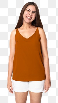 Png beige tank top mockup on transparent background