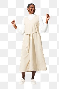 Png beige dress mockup on African American woman