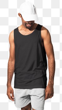 Png African American man mockup wearing casual wear with white cap 