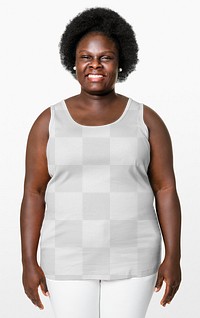Png tank top mockup transparent on African American woman 