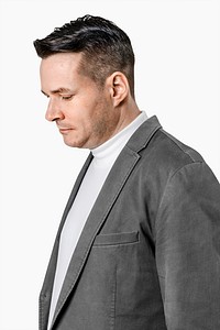 Png suit mockup on a man wearing white turtleneck