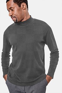 Png turtleneck t-shirt mockup on African American man