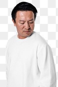 Png white sweater mockup transparent on Asian man front view