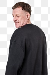 Png black sweater mockup on senior man rear view