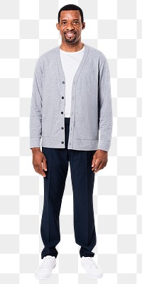Png gray cardigan mockup on African American man 