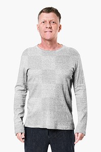 Png long sleeve t-shirt mockup on senior man close-up