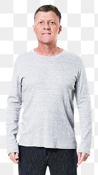 Png long sleeve t-shirt mockup on senior man with transparent background 