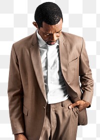 Png brown suit mockup on African American man close-up 