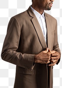 Png brown suit mockup on African American man close-up 