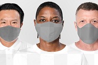 Png face mask mockup transparent on diverse group of people
