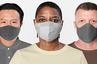 Png face mask mockup transparent on African American woman with diverse group of people