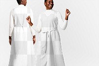 Png dress mockup transparent on African American woman for apparel ad 