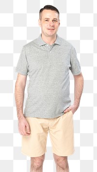 Png gray polo shirt mockup transparent men&rsquo;s apparel front view