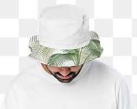 Png man mockup wearing bucket hat on transparent background, front view