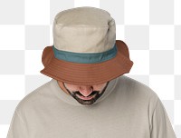 Png man mockup wearing bucket hat on transparent background, front view