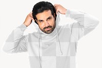 Png hoodie mockup transparent on Indian man close-up