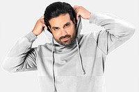 Png hoodie mockup transparent on Indian man close-up