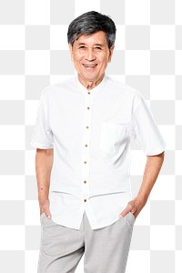 White shirt png mockup men’s apparel on senior model