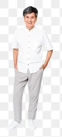White shirt png mockup men&rsquo;s apparel on senior model full body
