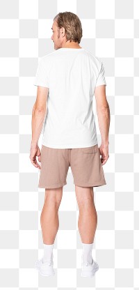 Senior man png mockup in summer apparel full body rear view