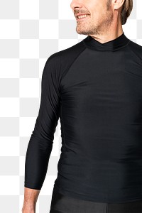 Png mature man mockup in black rash guard summer fashion