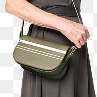 Png green crossbody bag mockup leather with stripes women&rsquo;s fashion close up