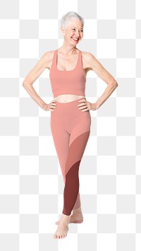 Senior woman png mockup in pink sports bra activewear apparel close up