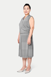 Oversized blouson dress png mockup transparent mature apparel full body