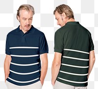 Polo shirt png mockup with stripes and man on transparent background