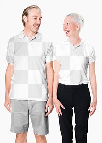 Polo shirt png mockup transparent casual apparel on senior couple
