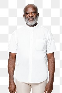 White shirt png mockup men’s apparel on senior model