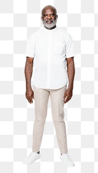 African American man png mockup in white shirt on transparent background full body