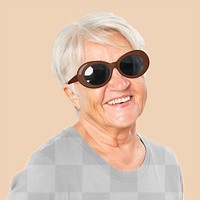 T-shirt png transparent mockup with senior woman in sunglasses summer apparel