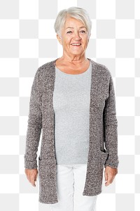 Senior woman png mockup wearing loungewear comfortable winter outfit