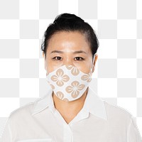 Face mask png mockup in floral on senior model in new normal