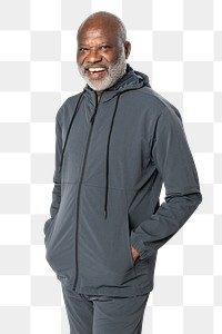 Gray jacket png mockup casual apparel on senior man