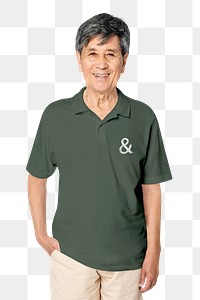 Polo shirt png mockup in green on senior man