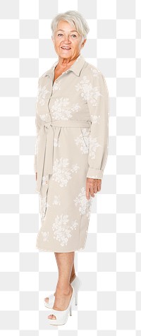 Woman mockup png in long sleeve floral shirt dress on transparent background