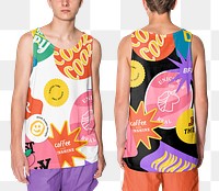 Png man mockup in colorful printed tank top summer fashion shoot